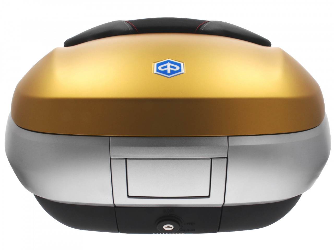 Top Case 50 l, (LE_gold matt) inkl. Rückenpolster für Piaggio MP3 500 Sport Advance HPE