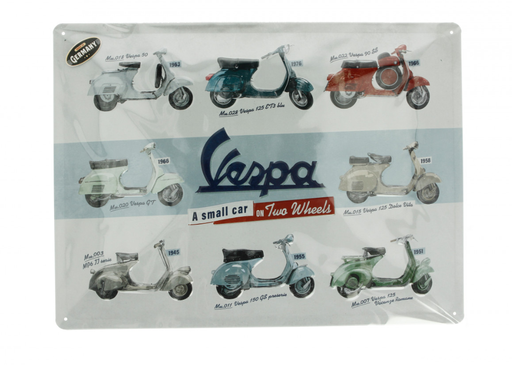 Vespa Metallschild Vespa model chart